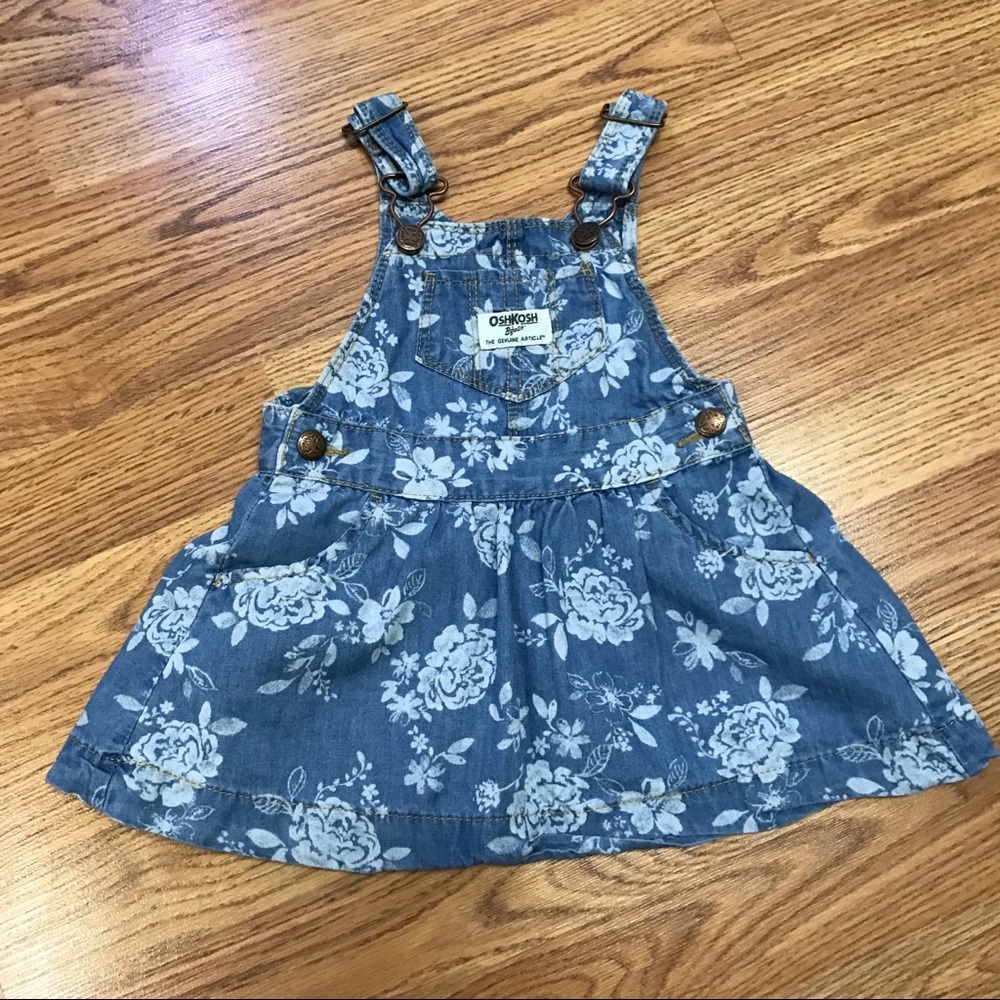 💥BOGO: Oshkosh Chambray Floral Overall Dress - Picture 1 of 4
